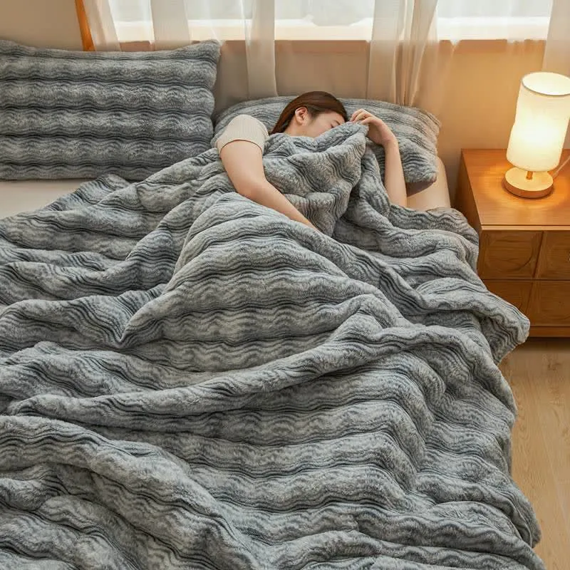 Weiche, flauschige Plüschdecke mit Wellenmuster