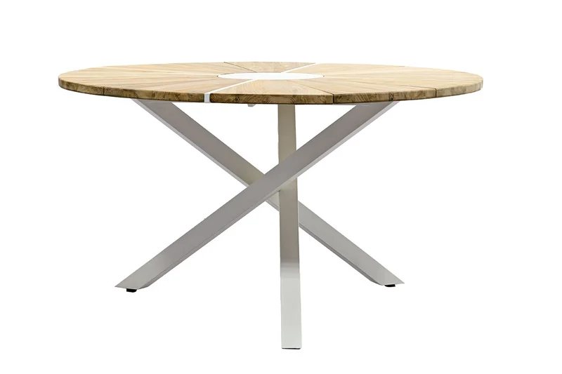 Zeo Living Gartentisch "Berlin" 135cm Teak/Edelstahl weiß