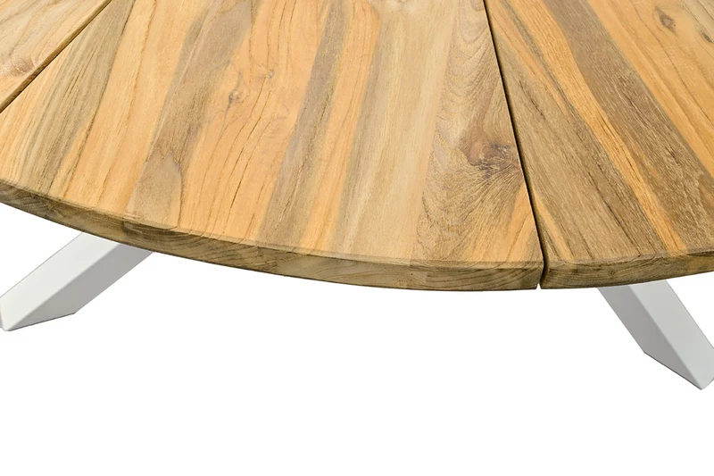 Zeo Living Gartentisch "Berlin" 135cm Teak/Edelstahl weiß