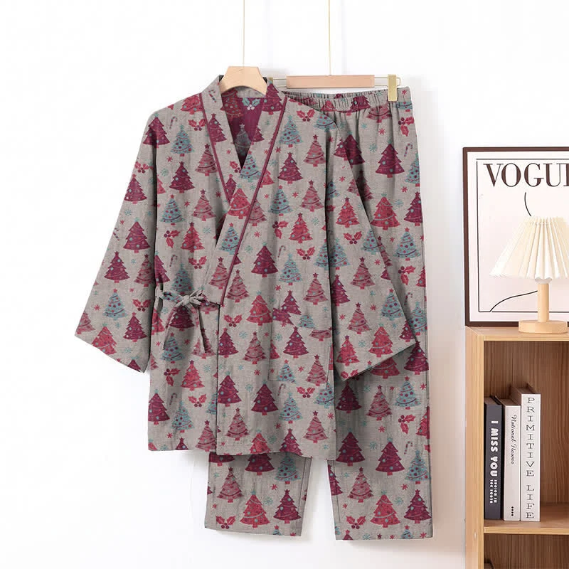 Weihnachtsbaum-Baumwollkimono-Loungewear-Set