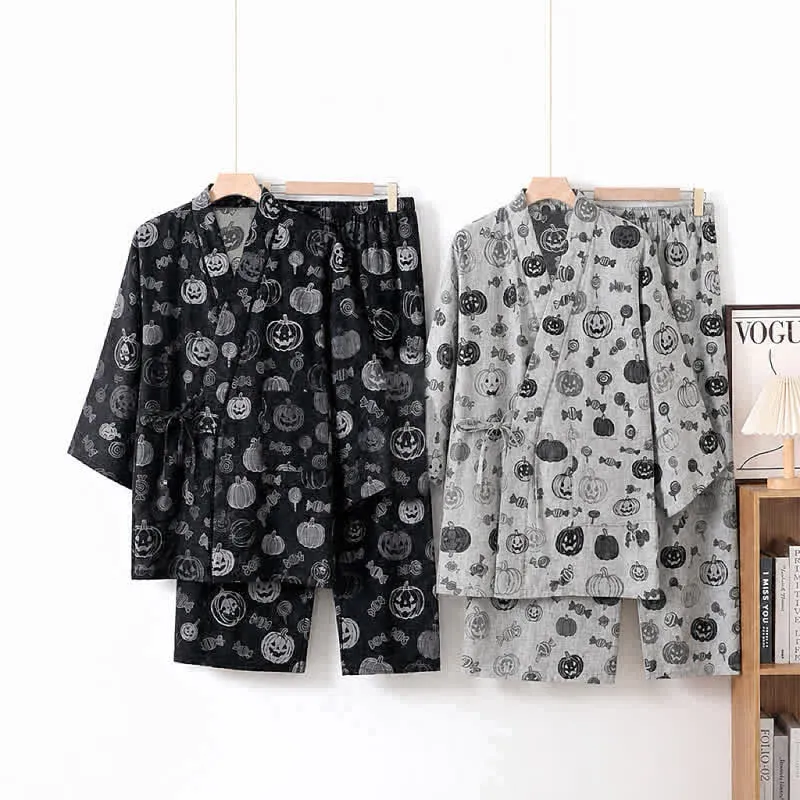 Kürbisbonbon-Baumwollkimono-Pyjama-Set