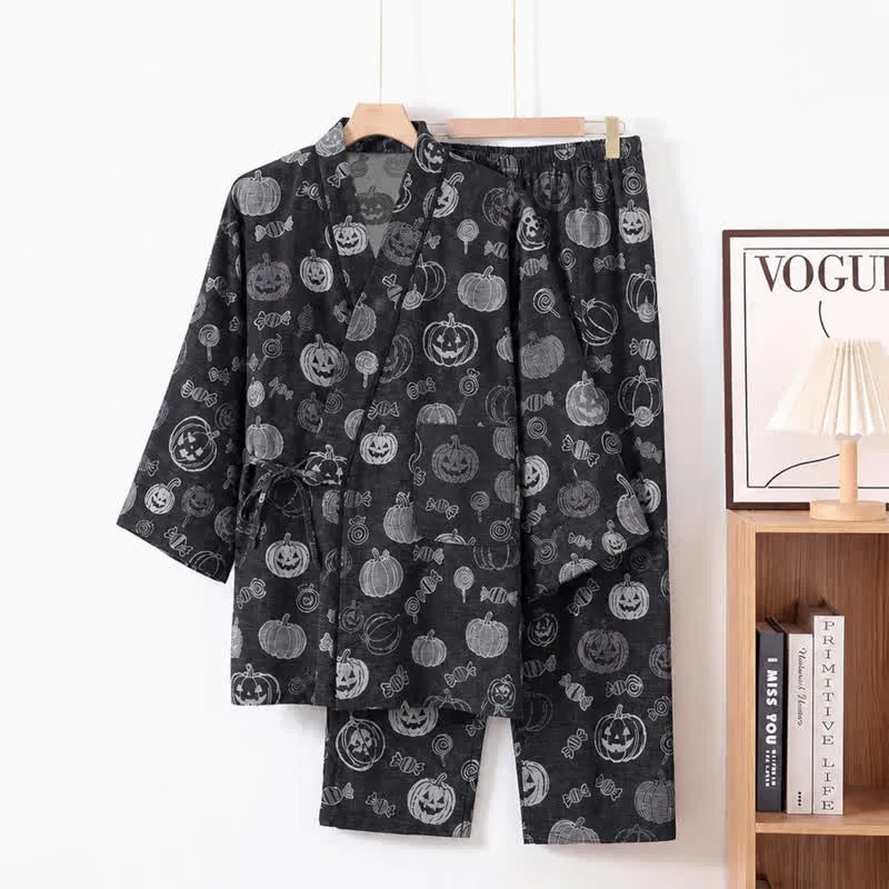 Kürbisbonbon-Baumwollkimono-Pyjama-Set