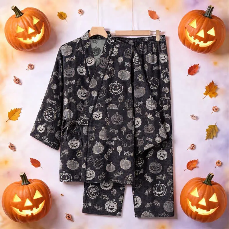 Kürbisbonbon-Baumwollkimono-Pyjama-Set