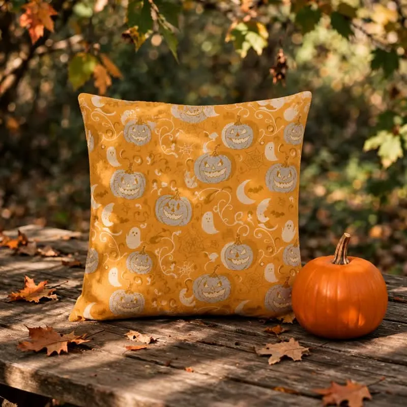 Orangefarbenes Kürbis-Geist-Baumwollkissen