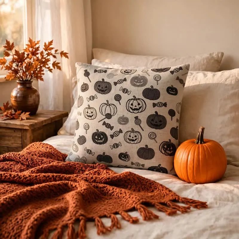Halloween-Kürbis-Süßigkeiten-Baumwollkissen
