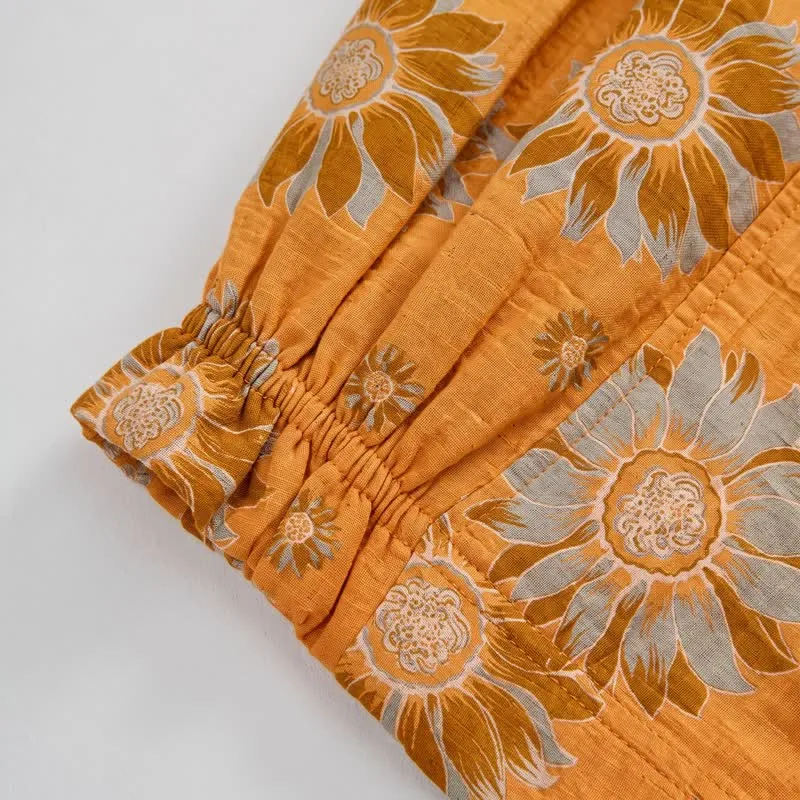 Vintage-Sonnenblumen-Baumwoll-Loungewear-Hose