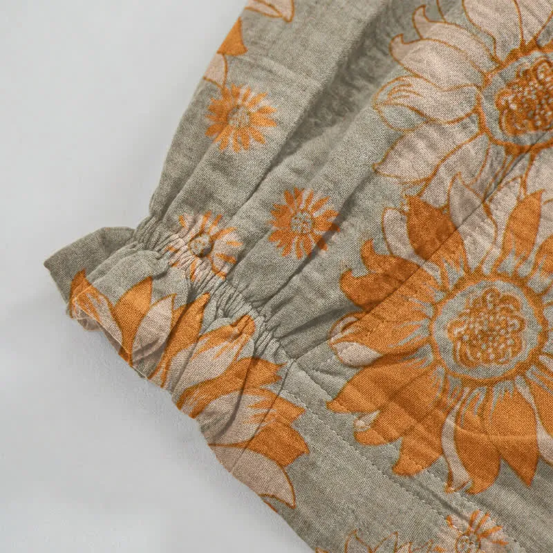 Vintage-Sonnenblumen-Baumwoll-Loungewear-Hose