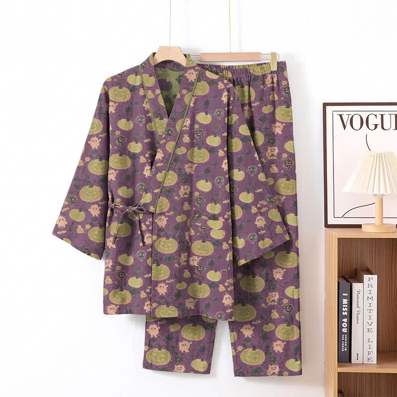 Retro Halloween Kürbis Kimono Pyjama Set
