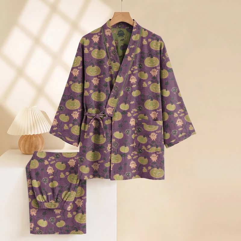 Retro Halloween Kürbis Kimono Pyjama Set