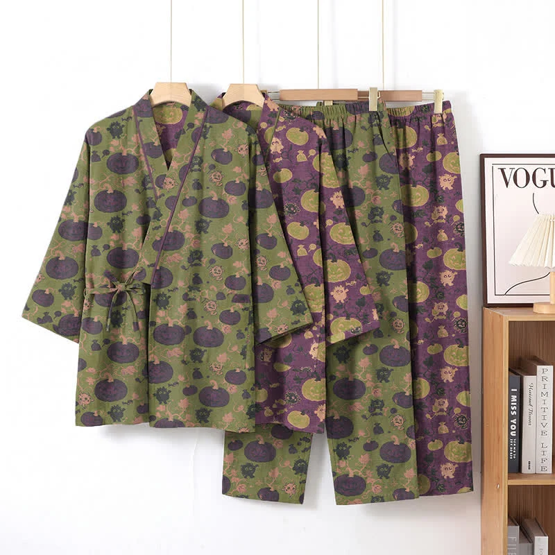 Retro Halloween Kürbis Kimono Pyjama Set