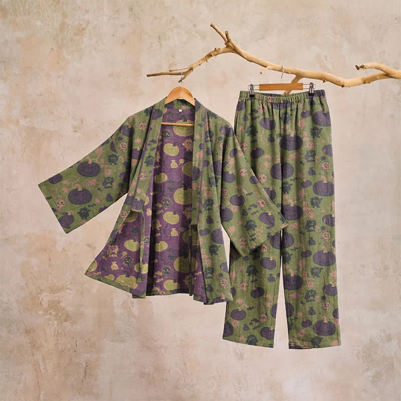 Retro Halloween Kürbis Kimono Pyjama Set