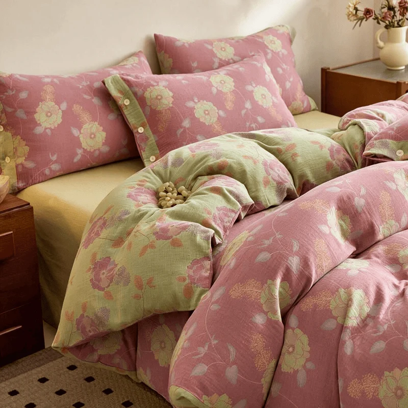 Bettwäsche-Set aus Baumwolle mit Vintage-Blumenmuster
