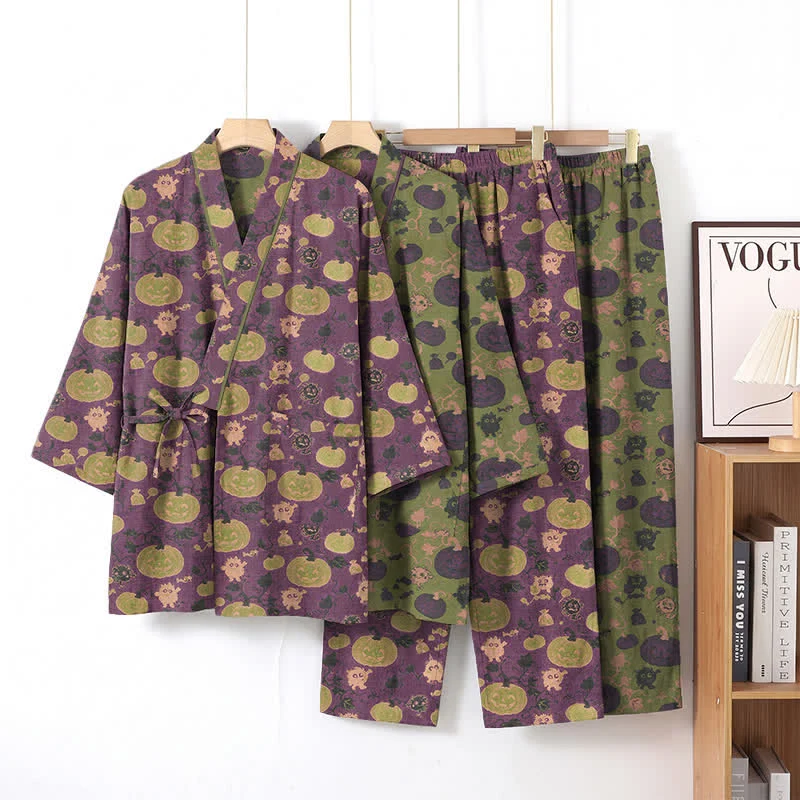 Retro Halloween Kürbis Kimono Pyjama Set