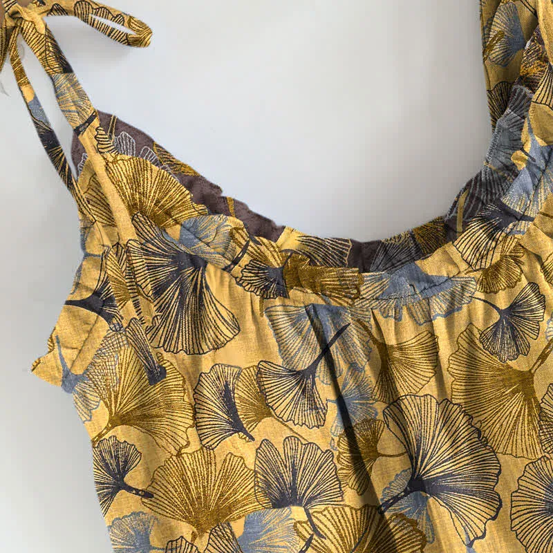 Retro-Loungewear-Set aus Baumwoll-Cami mit Ginkgoblattmuster