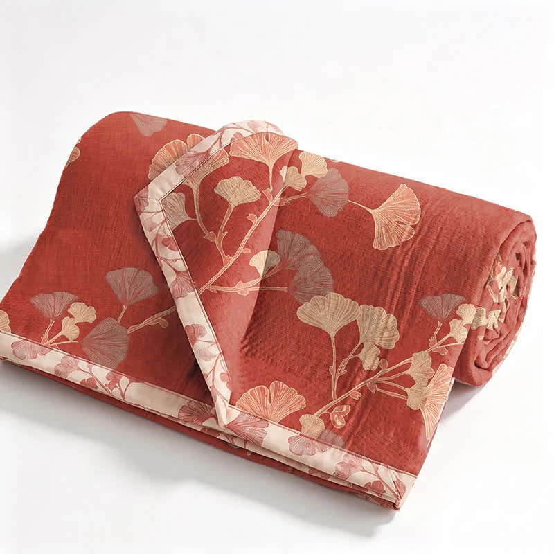 Bettwäsche-Set aus Baumwolle mit rotem Ginkgoblatt