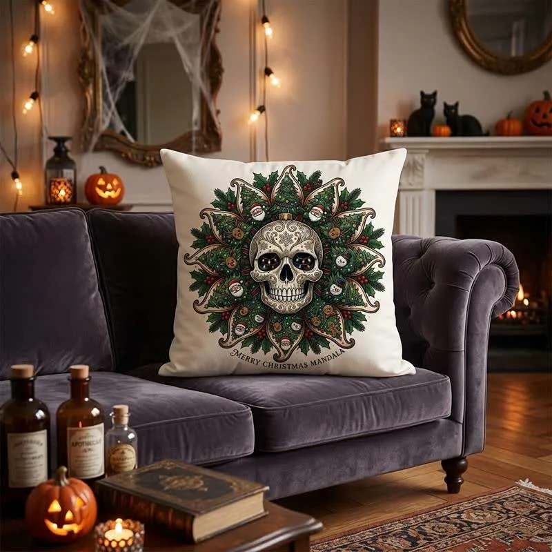 Weihnachts-Totenkopf-Mandala-Plüschkissen