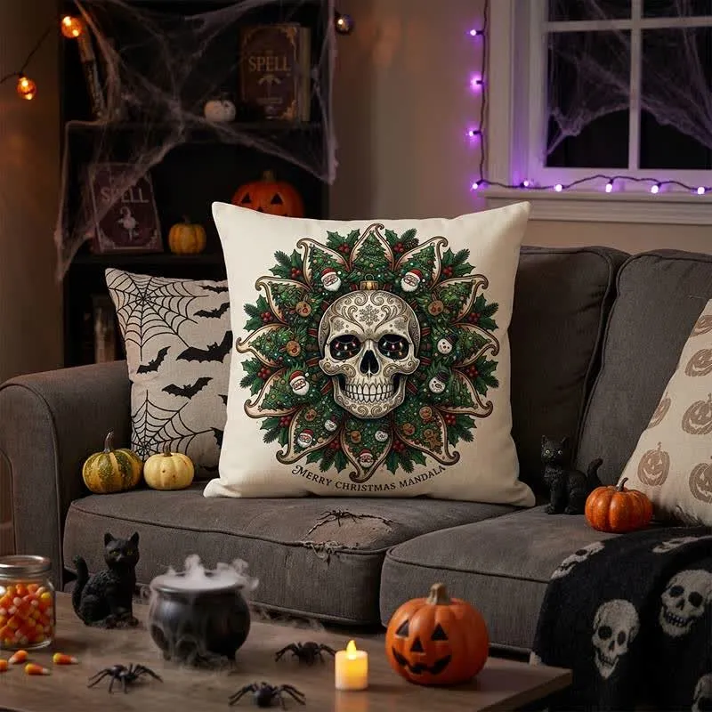 Weihnachts-Totenkopf-Mandala-Plüschkissen