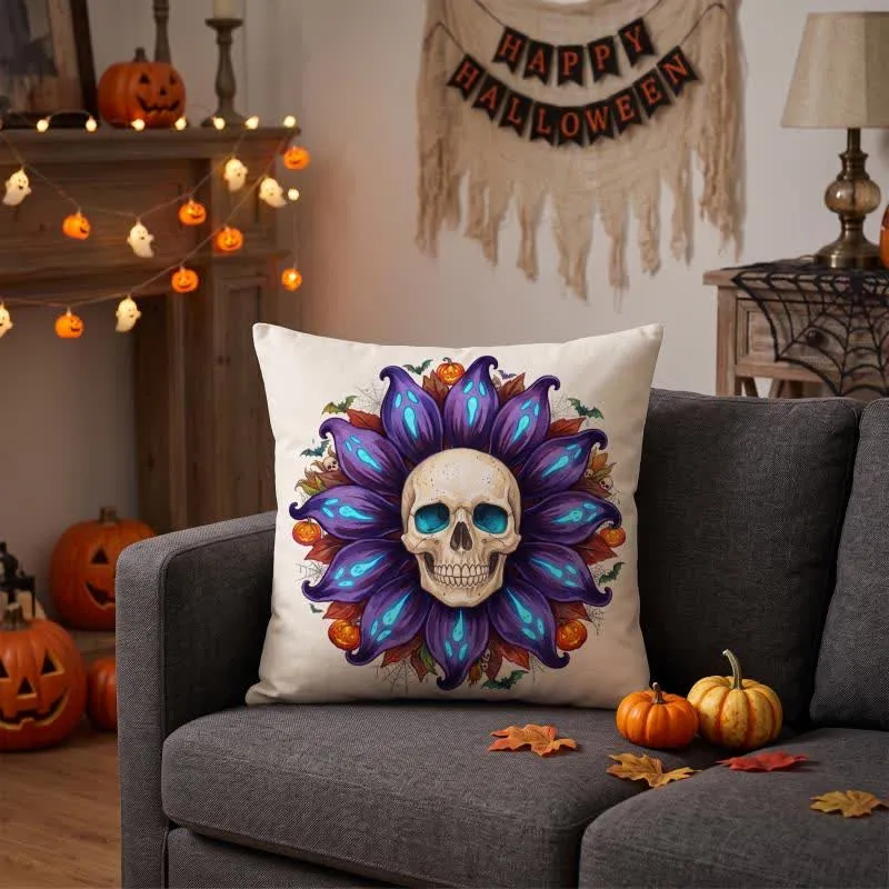 Gruseliges Sonnenblumen-Totenkopf-Plüschkissen