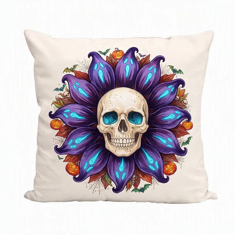 Gruseliges Sonnenblumen-Totenkopf-Plüschkissen