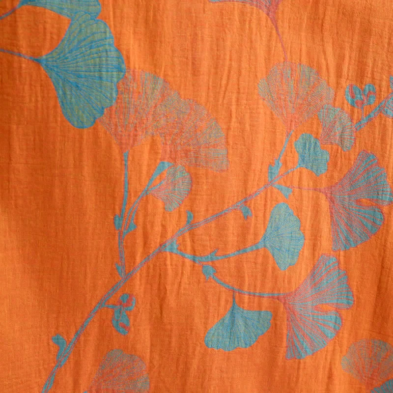 Retro-Kimono aus Baumwolle mit Ginkgoblatt