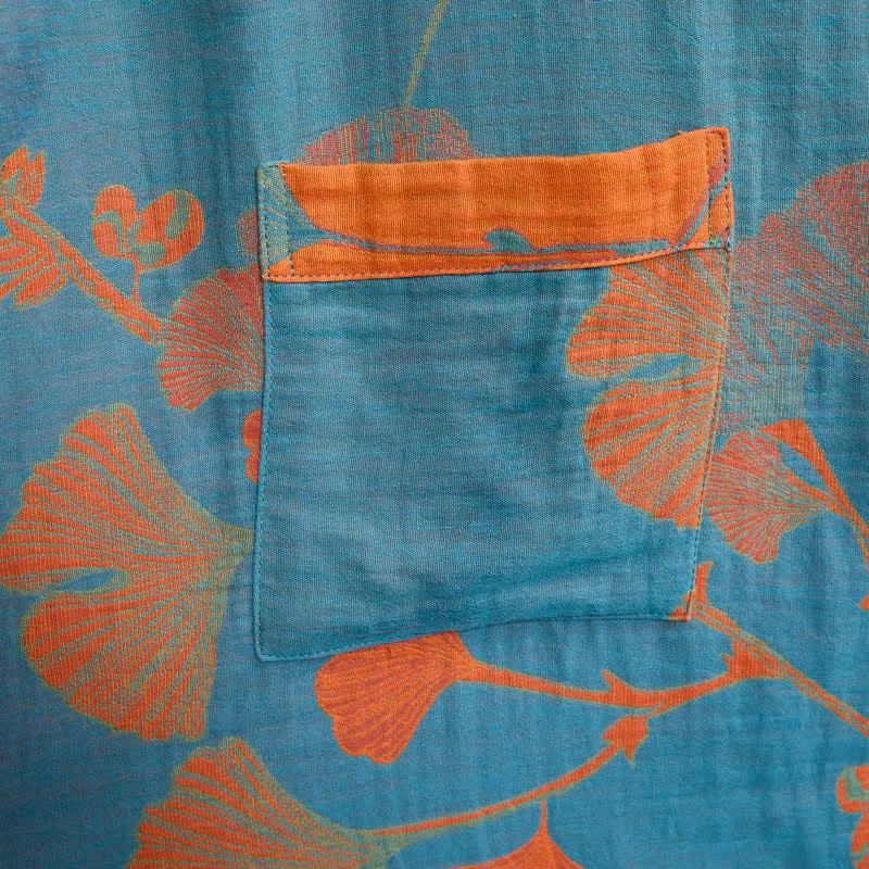 Retro-Kimono aus Baumwolle mit Ginkgoblatt