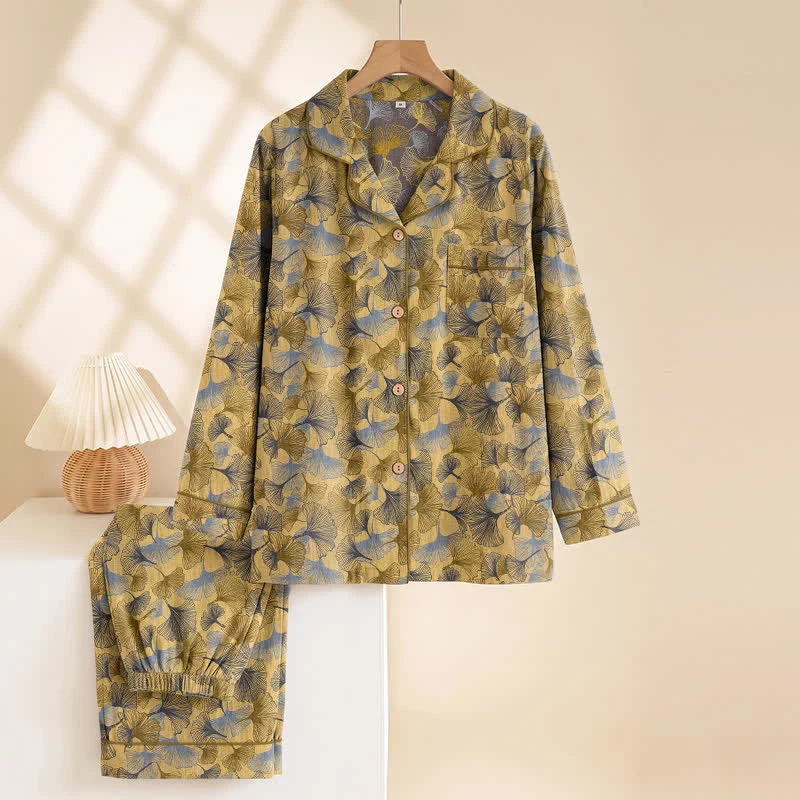 Pyjama-Set mit Ginkgoblatt-Kragen