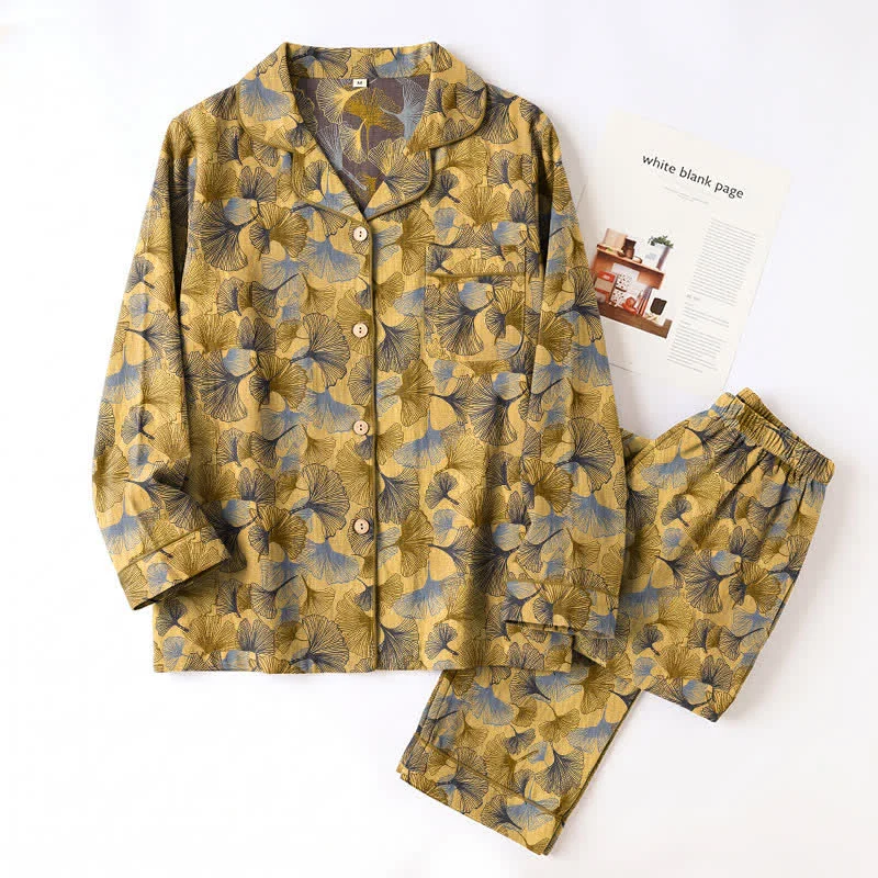 Pyjama-Set mit Ginkgoblatt-Kragen