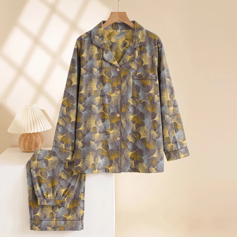 Pyjama-Set mit Ginkgoblatt-Kragen