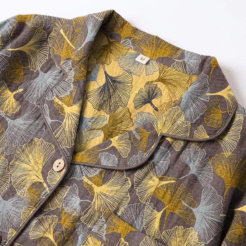 Pyjama-Set mit Ginkgoblatt-Kragen