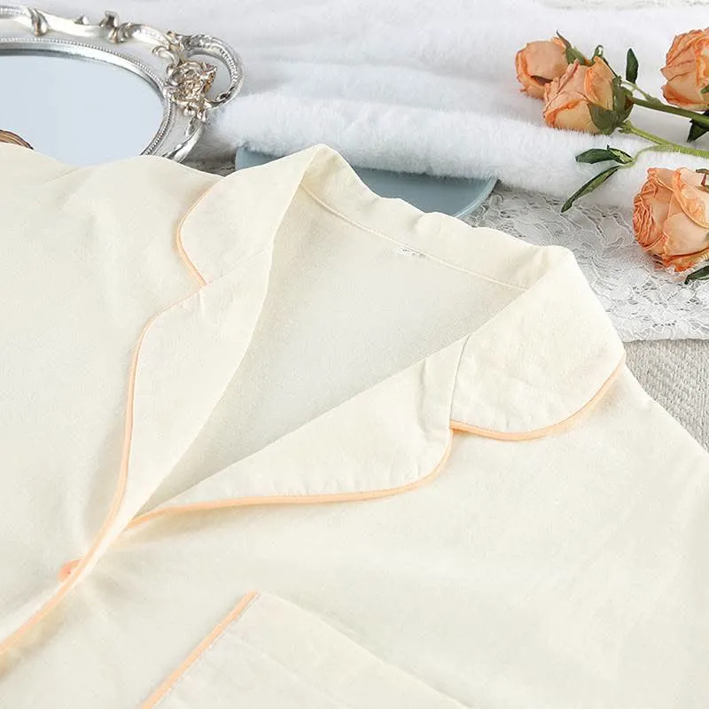 Minimalistischer Baumwoll-Pyjama-Set mit langen Ärmeln und Taschen