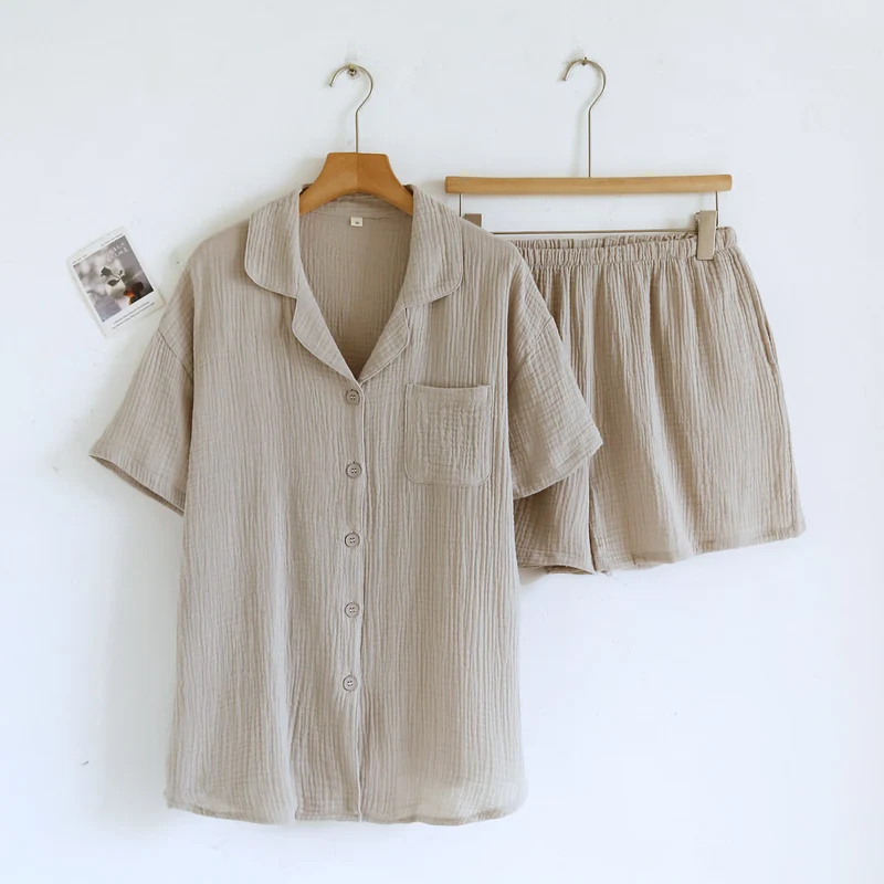Loungewear-Set aus Baumwollgaze mit Knopfleiste