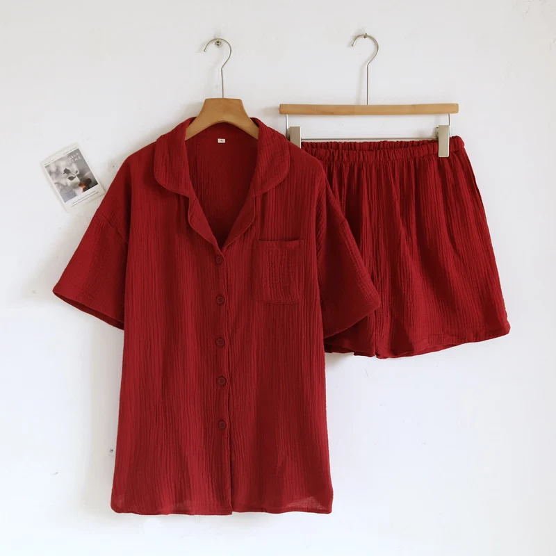 Loungewear-Set aus Baumwollgaze mit Knopfleiste