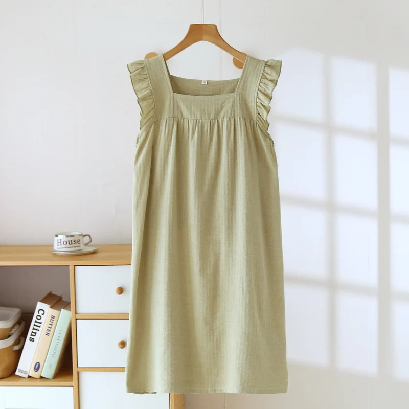 Baumwoll-Loungekleid mit eckigem Ausschnitt und Rüschen
