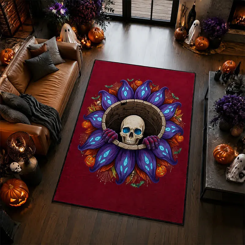 Gothic-Totenkopf-Teppich für Halloween, rutschfest