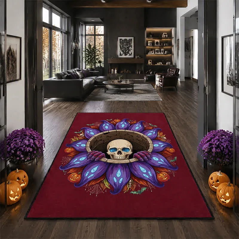 Gothic-Totenkopf-Teppich für Halloween, rutschfest