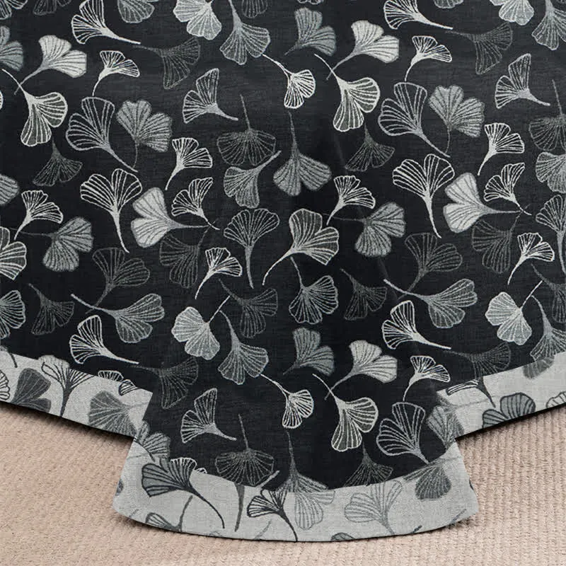 Vintage Wendebettwäsche-Set aus Baumwolle mit schwarzem Ginkgoblatt