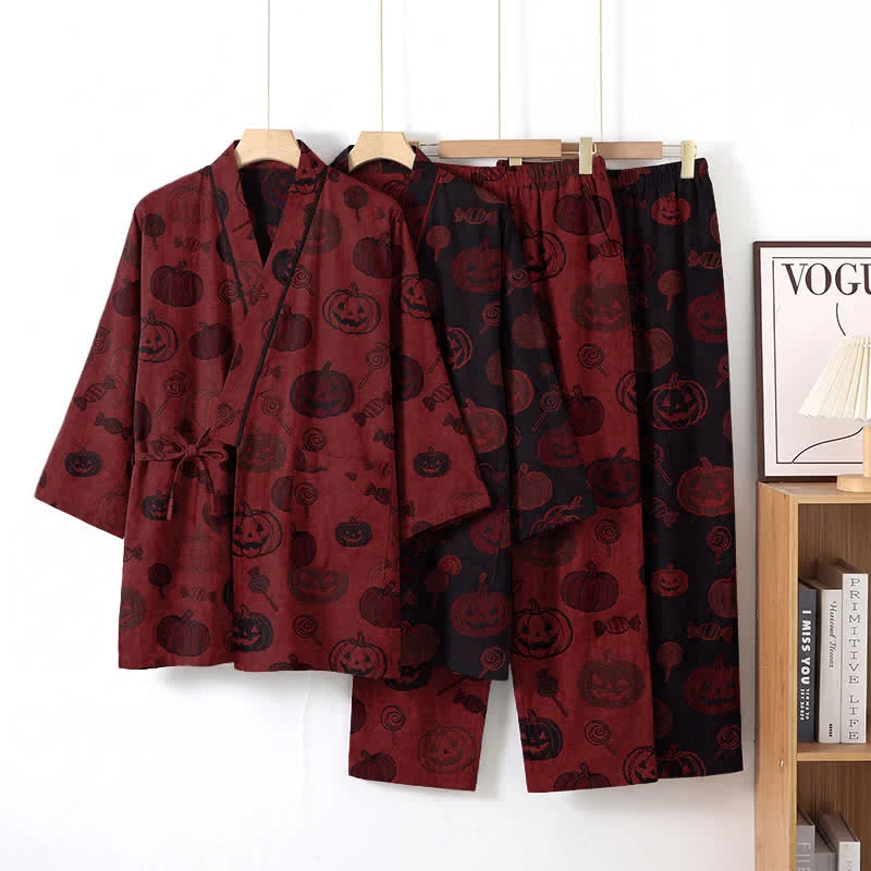 Halloween-Kürbis-Süßigkeiten-Baumwollkimono-Pyjama-Set