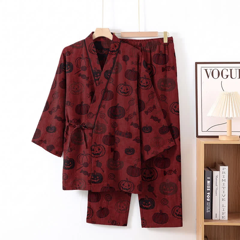 Halloween-Kürbis-Süßigkeiten-Baumwollkimono-Pyjama-Set