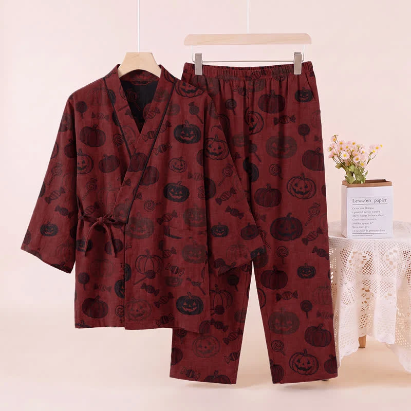 Halloween-Kürbis-Süßigkeiten-Baumwollkimono-Pyjama-Set