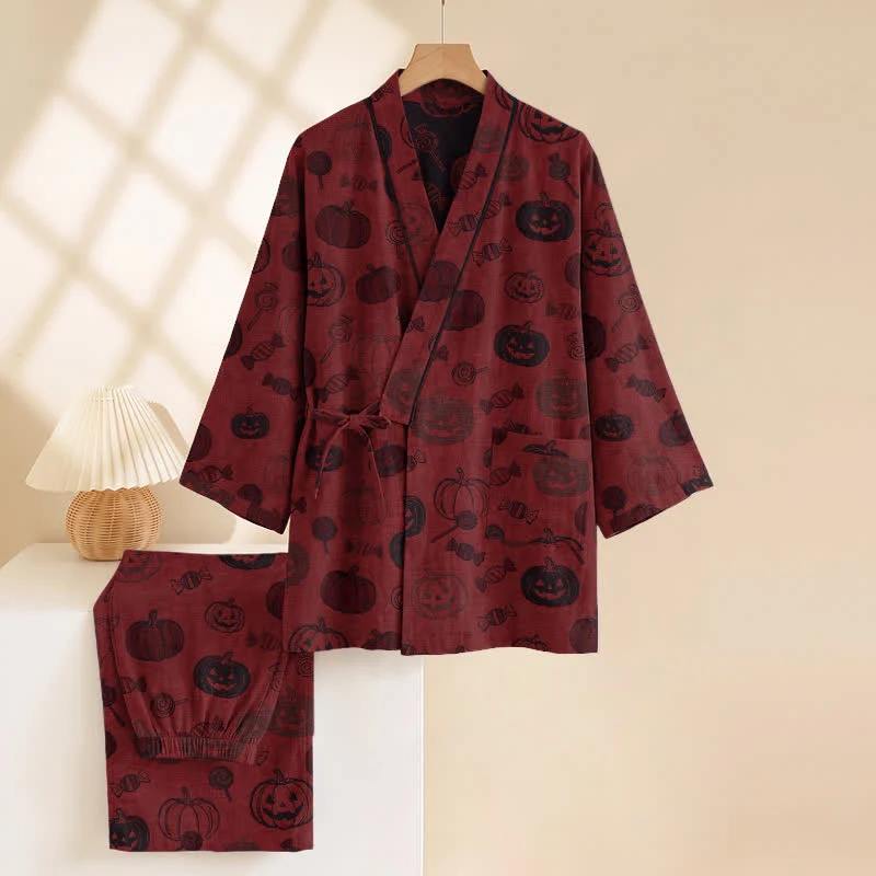 Halloween-Kürbis-Süßigkeiten-Baumwollkimono-Pyjama-Set