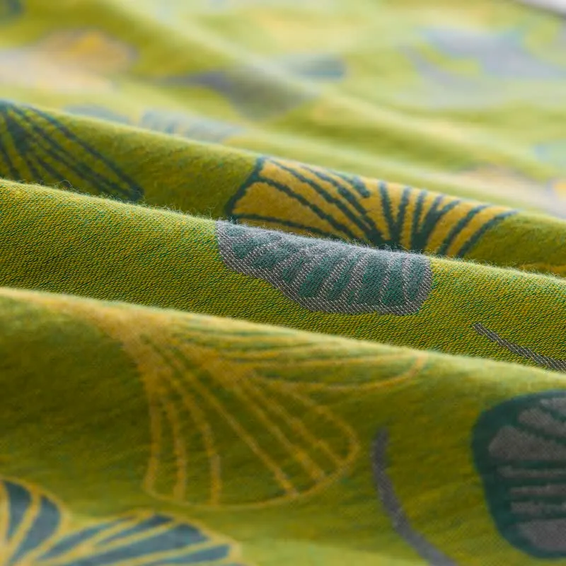 Vintage-Wendebettwäsche-Set aus Baumwolle mit grünem Ginkgoblatt