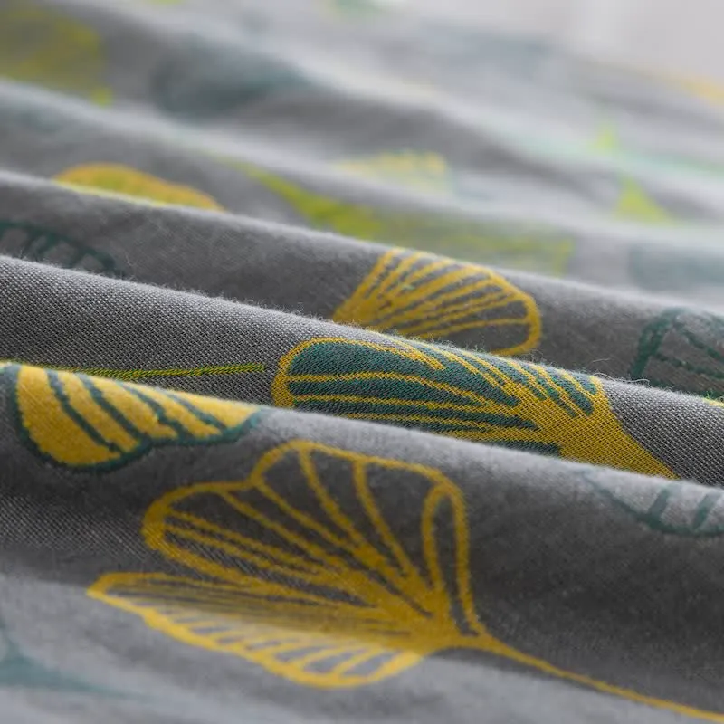 Vintage-Wendebettwäsche-Set aus Baumwolle mit grünem Ginkgoblatt