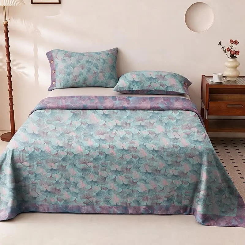 Bettwäsche-Set aus Baumwolle mit dezentem Vintage-Ginkgoblatt-Muster
