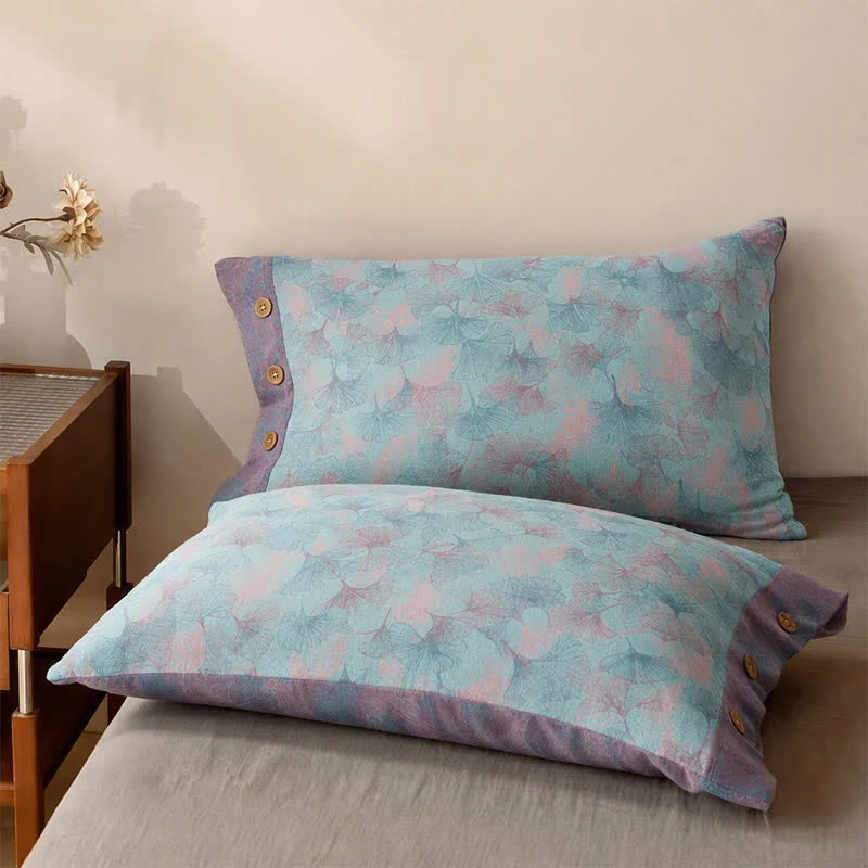 Bettwäsche-Set aus Baumwolle mit dezentem Vintage-Ginkgoblatt-Muster
