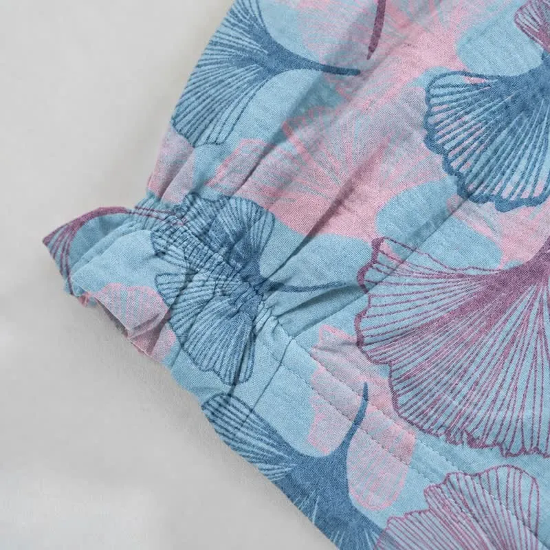 Vintage-Loungewear-Hose aus Baumwolle mit Ginkgoblatt-Motiv