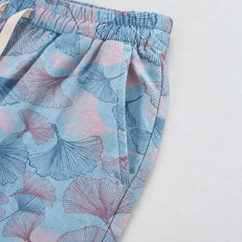 Vintage-Loungewear-Hose aus Baumwolle mit Ginkgoblatt-Motiv