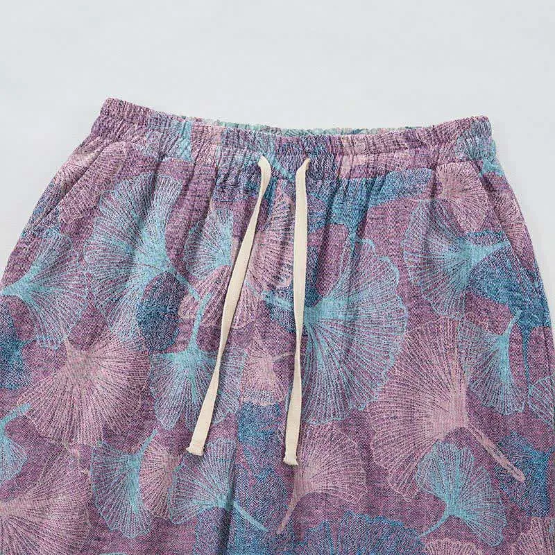 Vintage-Loungewear-Hose aus Baumwolle mit Ginkgoblatt-Motiv