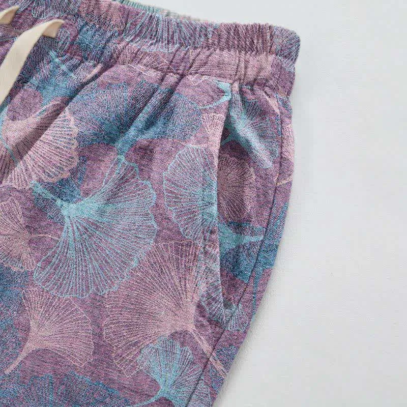 Vintage-Loungewear-Hose aus Baumwolle mit Ginkgoblatt-Motiv