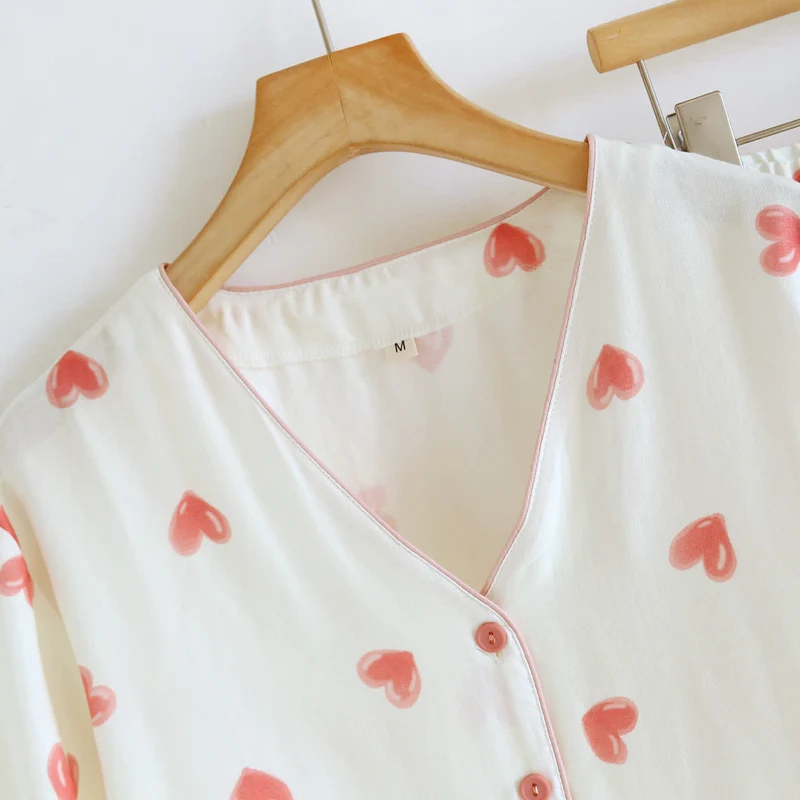 Loungewear-Set aus Baumwollgaze mit Herzmuster (3-teilig)