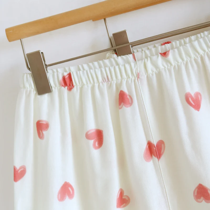 Loungewear-Set aus Baumwollgaze mit Herzmuster (3-teilig)
